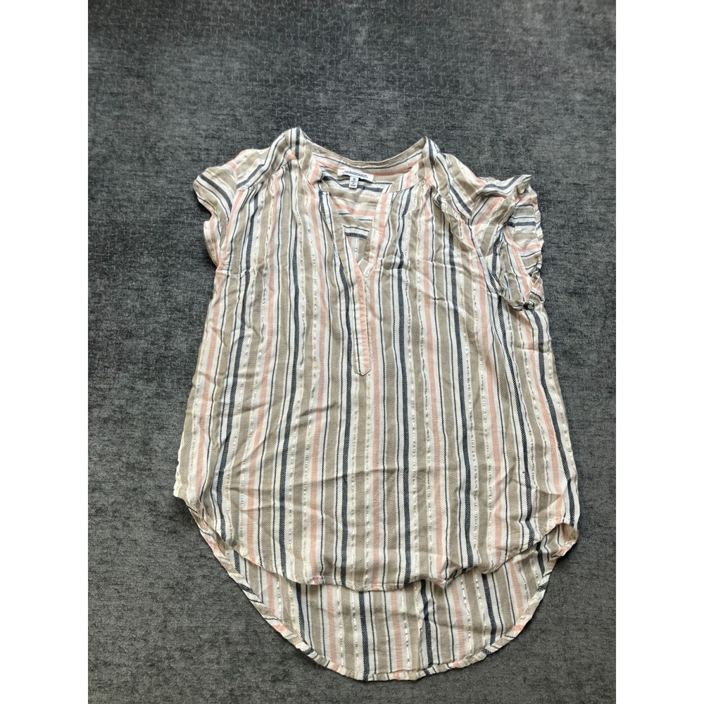 New Direction Blouse Top Womens Small Multicolor Striped Cap Sleeve High Low Hem